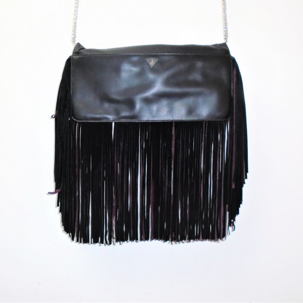 NEW SAM EDELMAN FIFI BLACK LEATHER SUEDE FRINGE PURSE HANDBAG CROSSBODY CLUTCH